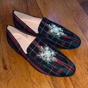 J. Crew embellished loafers in festive plaid, size 7.5
